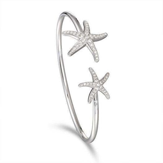 The picture shows a 925 sterling silver two starfish bangle with topaz.