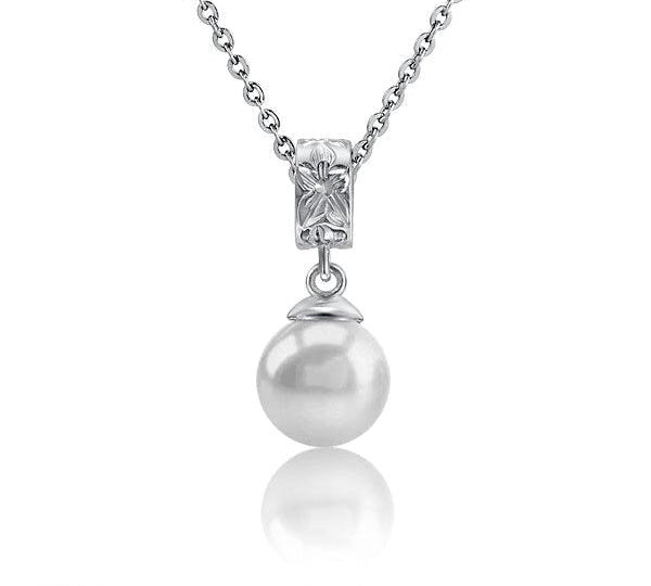 Pearl Engraved Plumeria Pendant Pendant Island by Koa Nani Freshwater Pearl 