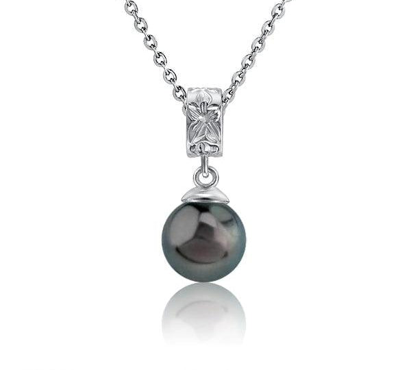 Pearl Engraved Plumeria Pendant Pendant Island by Koa Nani Tahitian Pearl 