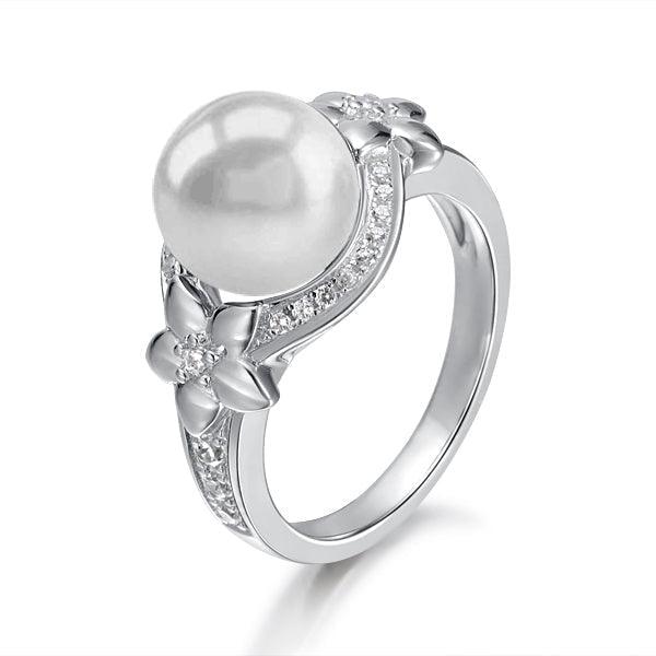 Pearl Pavé Plumeria Ring Ring Island by Koa Nani 5.0 Freshwater Pearl 