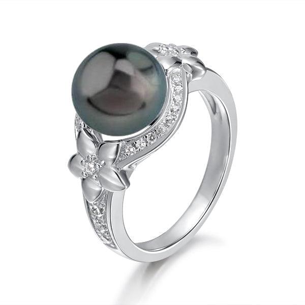 Pearl Pavé Plumeria Ring Ring Island by Koa Nani 5.0 Tahitian Pearl 