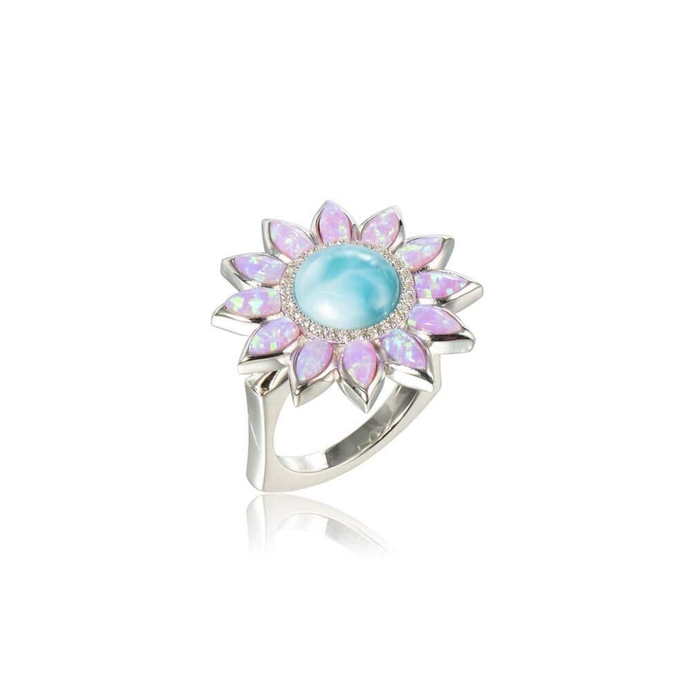 Pink Opalite Sunflower Ring with Larimar Ring Island by Koa Nani 5.0 