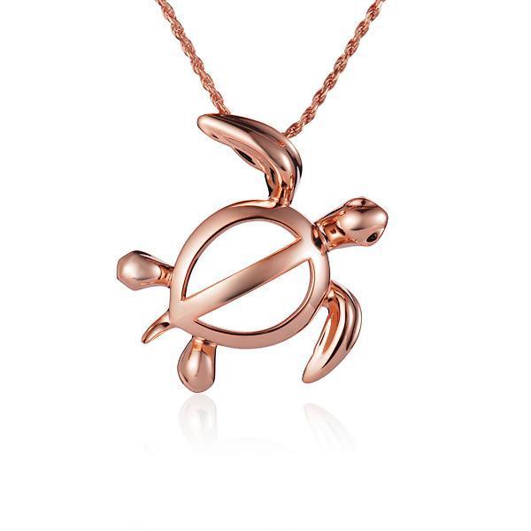The picture shows a 14K rose gold polynesian sea turtle pendant.