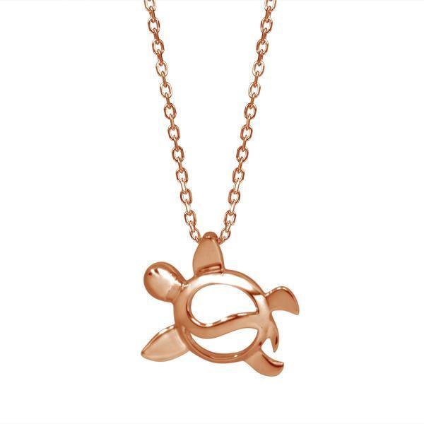 The picture shows a 14K rose gold sea turtle wave necklace.