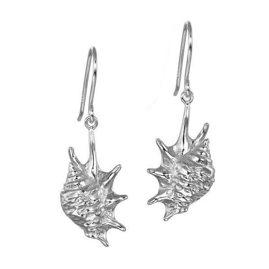 The picture shows a pair of 925 sterling silver conch shell hook earrings.