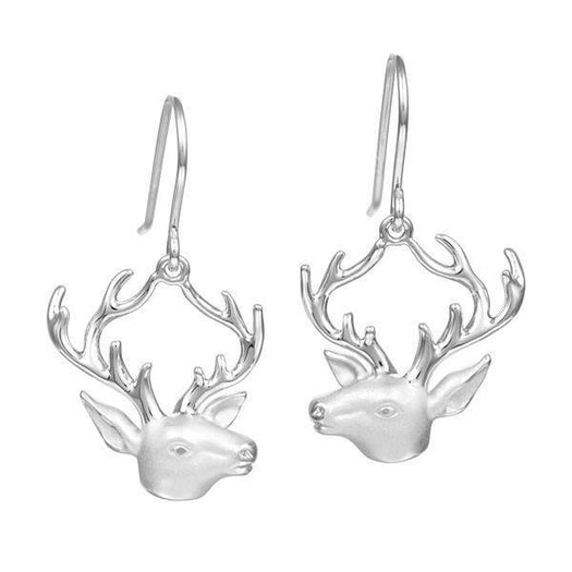 The picture shows a pair of 925 sterling silver reindeer hook earrings.