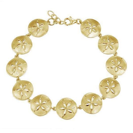 The picture shows a yellow gold sand dollar bracelet.