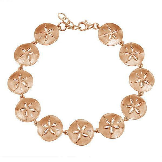 The picture shows a rose gold sand dollar bracelet.