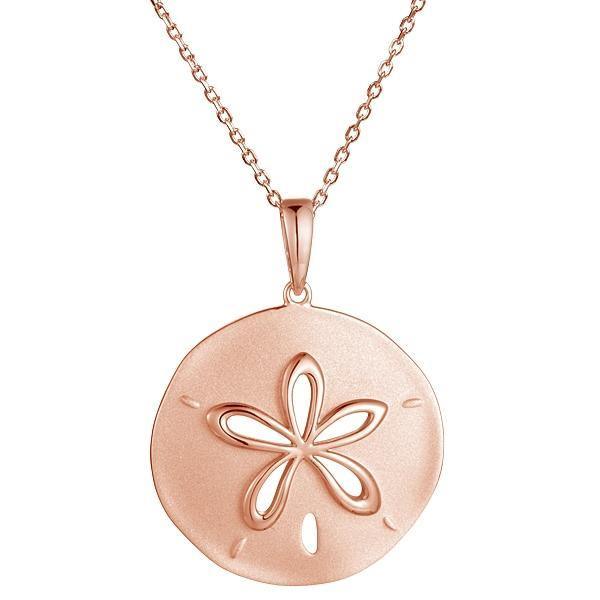 The picture shows a 14K rose gold cut out sand dollar pendant.