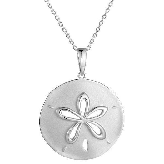 The picture shows a white gold sand dollar cut out pendant.