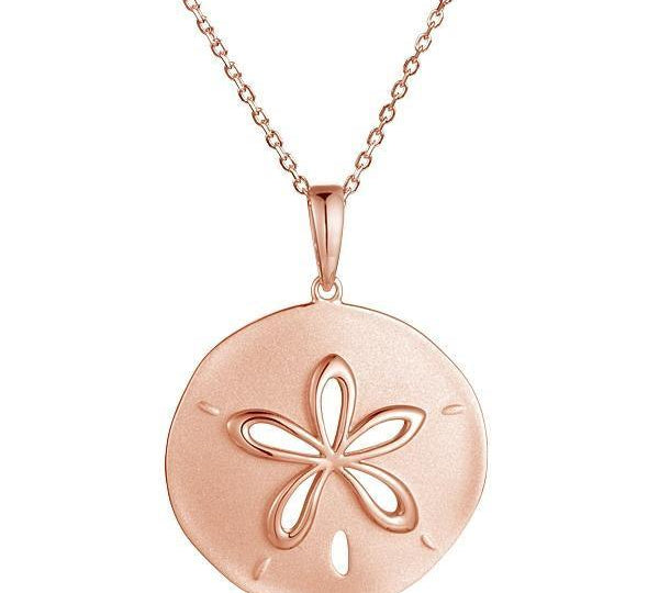 The picture shows a rose gold sand dollar cut out pendant.