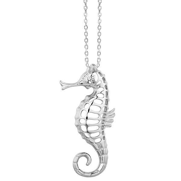 In this photo there is a sterling silver seahorse pendant.