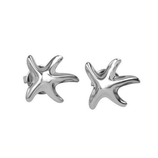 The picture shows a pair of 14K white gold starfish stud earrings.