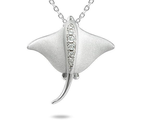 The picture shows a 925 sterling silver eagle ray pendant with cubic zirconia.