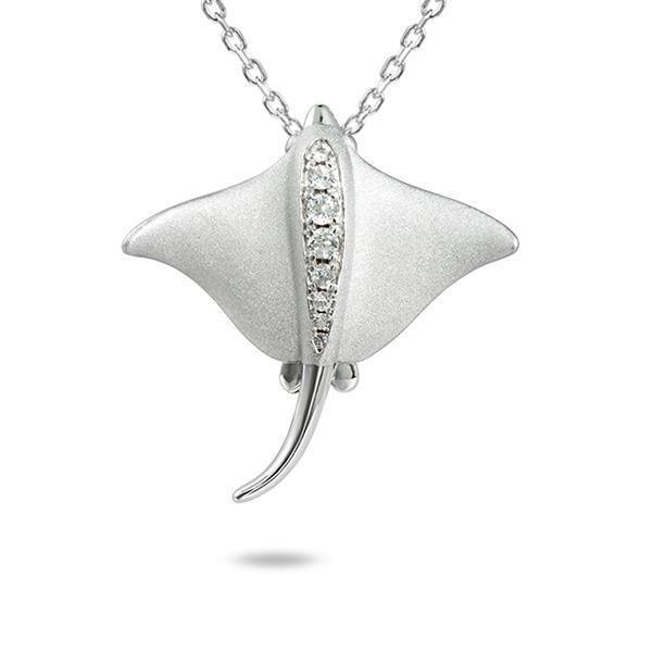 The picture shows a 925 sterling silver eagle ray pendant with cubic zirconia.
