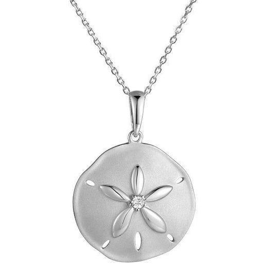 The picture shows a 14K white gold sand dollar pendant with a central diamond.