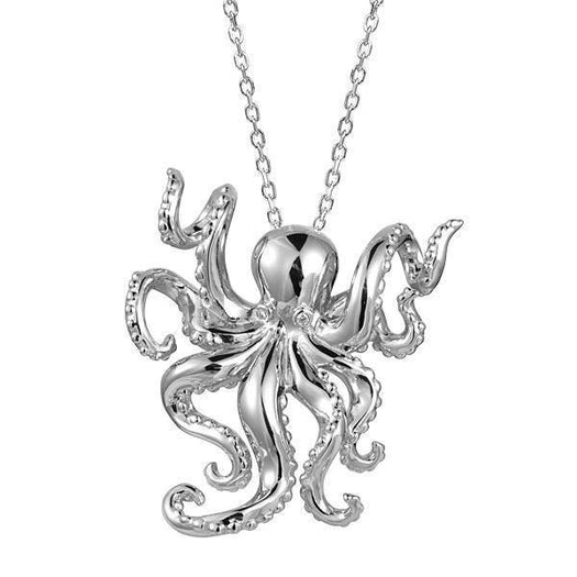 The picture shows a 925 sterling silver swimming octopus pendant with topaz.