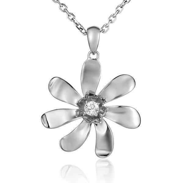 The picture shows a sterling silver tiare flower pendant paired with topaz. 