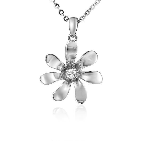 This picture shows a sterling silver tiare flower pendant paired with topaz. 