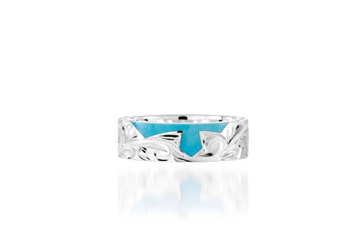 The picture shows a part of a set 925 sterling silver right half cross ring with hand-engravings and a turquoise gemstone.