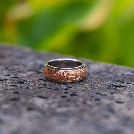 Two-Tone Engraved Plumeria Ring Ring Island by Koa Nani Rose Gold 5 