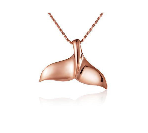 The picture shows a 14K rose gold whale tail necklace.