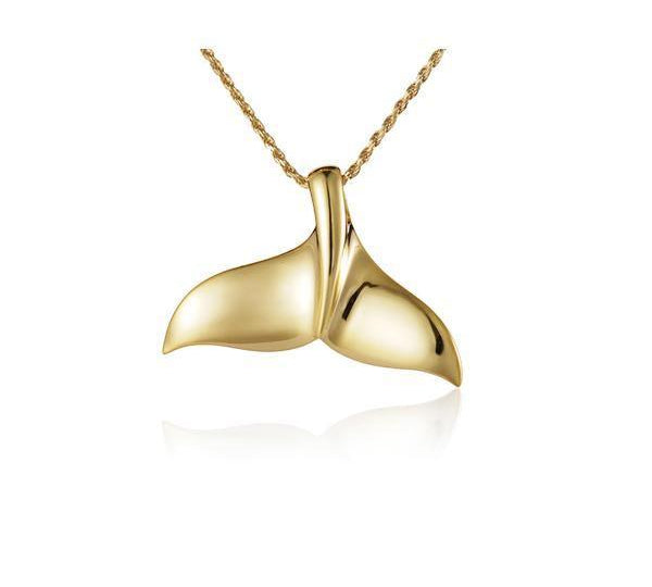 The picture shows a 14K yellow gold whale tail pendant.