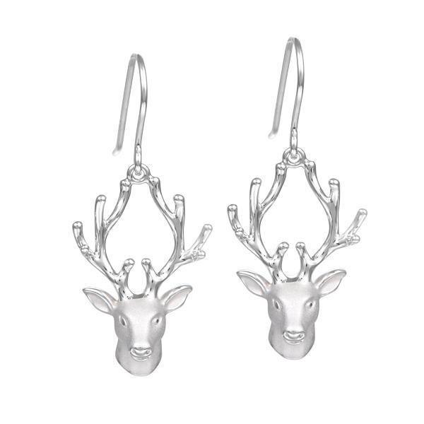 In this photo there is a pair of sterling silver reindeer hook earrings.