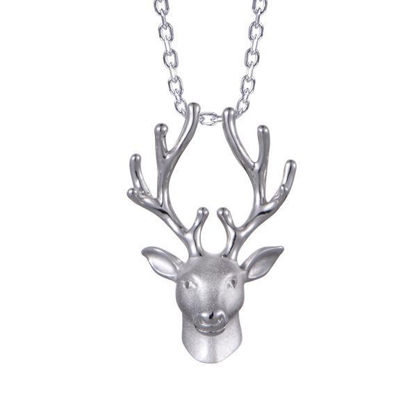 In this photo there is a sterling silver reindeer head pendant.